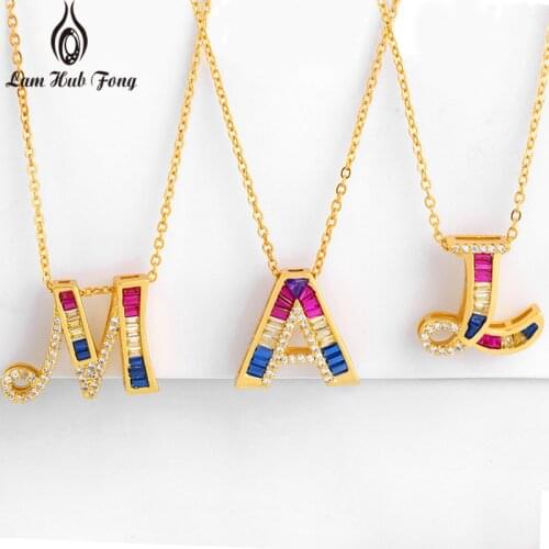 26 Alphabet Unisex Necklaces Pendants Colorful Cubic Zirconia Surname English Letter Necklaces Fashion Jewelry Gifts for Lovers