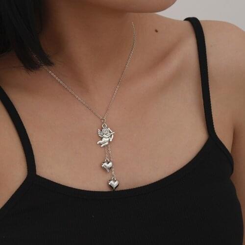 Fashion Silver Color Cupid Pendant Necklaces For Women Simple New 2020 Geometry Smooth Heart Metal Chain Female Necklace Jewelry