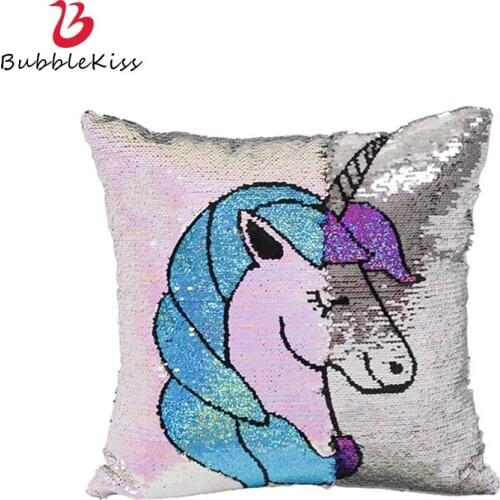 Bubble Kiss Unicorn Sequin Cushion Cover 40X40cm Mermaid Sequin Cushion Cover Decorative Pillows Home Sofa Pillow Case Hot Sale
