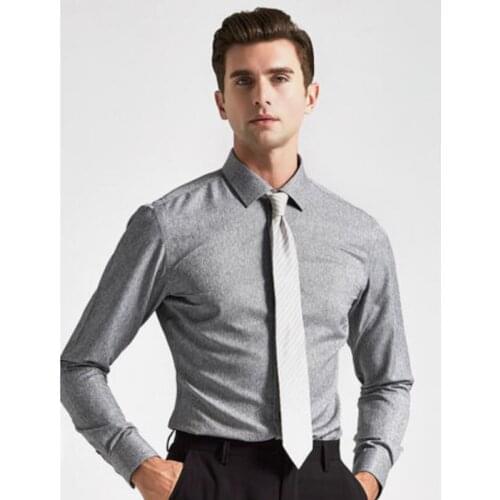 2020 New Cotton Shirts Men Professional Non-ironing Tailor-made Solid Gentleman Business Slim-cut Shirt Gray High Quality
