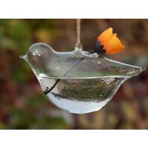 Cute bird creative hanging glass vase, large transparent glass hydroponic flower, fashion home decoration
