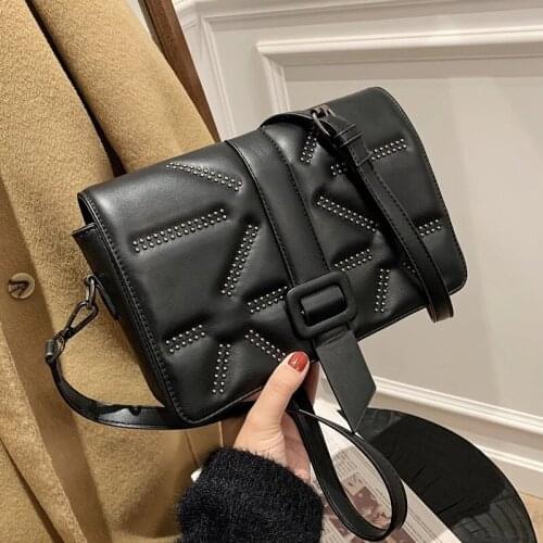 Luxury Brand Handbags and Purses 2021 Womens Winter Fashion Small Shoulder Famous Rivet Designer PU Leather Crossbody Bag