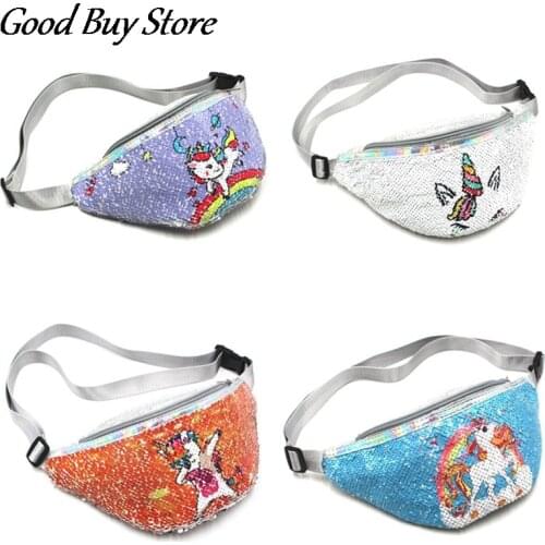Sequins Unicorn Waist Bag Children Cartoon Animal Fanny Pack Phone Purse Waterproof PVC Belt Bags Adjustable Belts Pouch Lovely