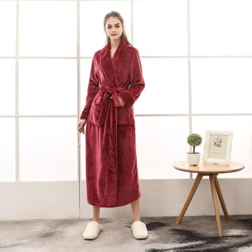 Thicken Flannel Bride Wedding Robe For Winter Warm Kimono Bathrobe Gown Lovers Padded Coral Fleece Sleepwear Casual Nightgown