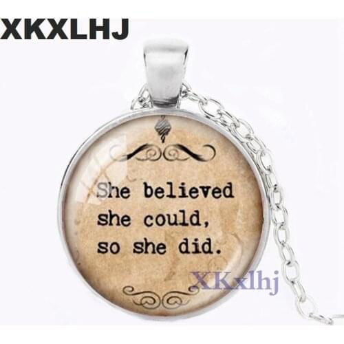 XKXLHJ christian jewelry lnspirational Jesus Vintage Chain Necklace Faith Bible Pendant She believed she could,so she did