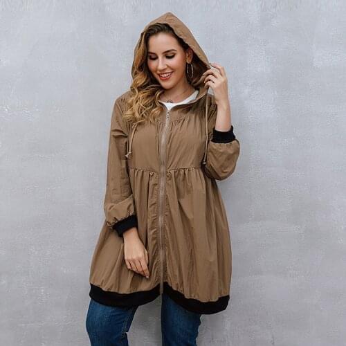 XL To 5XL Plus Size Windbreaker Jackets Long Sleeve Hooded Casual Coats Female Outerwear T6005