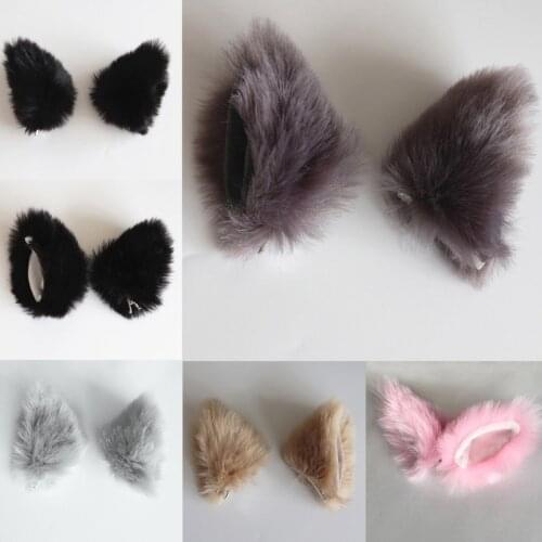 Anime Lolita Faux Fur Kitten Ears Hair Clips Fluffy Plush Cosplay Animal Hairpin