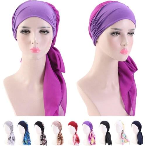 Women Elastic Inner Hijabs Hat Pastoral Style Lady Hair Bands Fashion Muslim Turban Hijabs Hats Indian Caps Wrap Cap Headwear