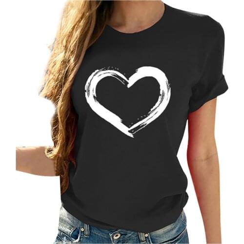 Womens Short Sleeves O-neck Tops Blouse Print Casual T-shirt cotton tops for plus size women Heart print t-shirt 2020 blouse