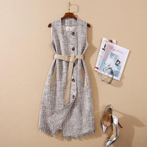 American European womens and wear 2021 winter new style Long sleeve coat Fashionable tweed tank top dress with two pieces