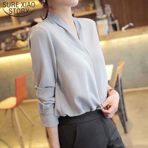 Solid White Chiffon Office Blouse Women Shirt Long Sleeve Blusas Mujer De Moda 2021 Casual Elegant Women Tops Streetwear 7687 50