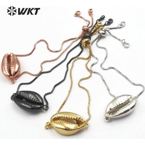 WT-B250 Charming 10pcs wholesale natural cowrie shell bracelet Money shell bracelet Gold trim delicate chain bracelet