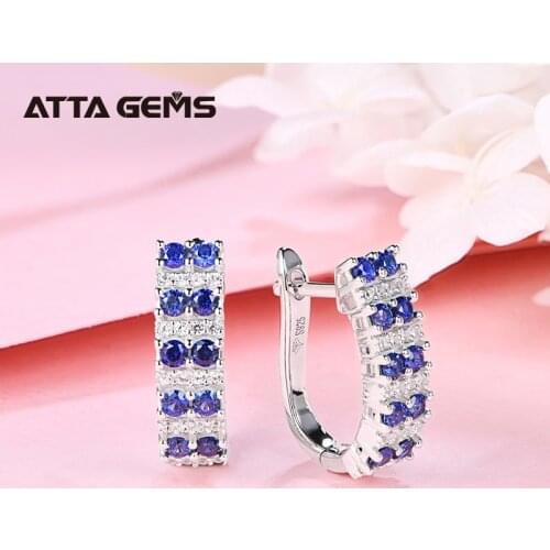 Lab Created Blue Sapphire Clip Earrings For Women Girl Real 925 Sterling Silver Created Sapphire Earrings for Wedding Party