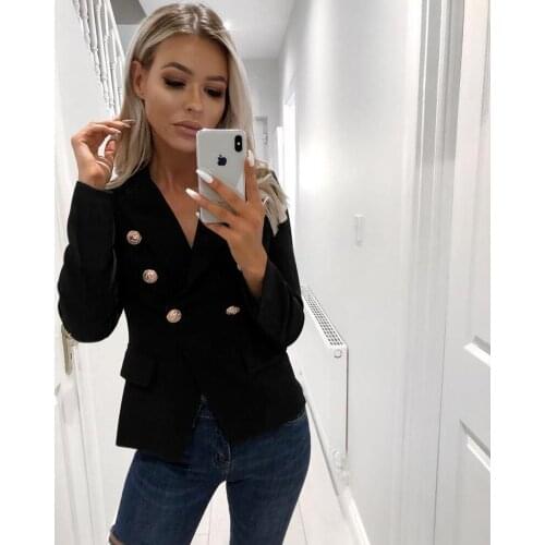 Slim Blazer Women Solid Colors Double Breasted Casual Office Blazer with Fake Pocket 2021 Plus Size Work Wear Formal Clothing