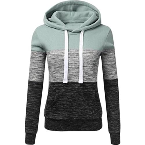 Autumn Winter Long Sleeve Loose Slim Fit Casual Warm Pullovers New Women Patchwork Color Hooded Sweatshirts Ladies
