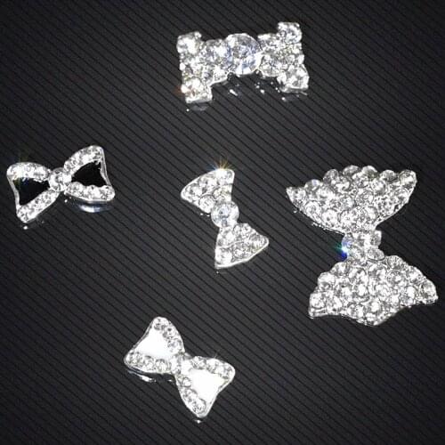 10Pc Pearl Rhinestone Nail Bow Design Alloy 3D Crystal Rhinestone Alloy Diamond Nail Jewelry For Nail Art Decoration Nail Gems