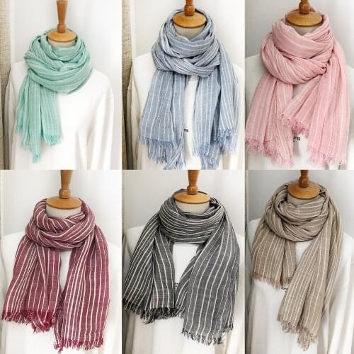 2021 Fashion Newest Striped Pattern Cotton Linen Scarf Shawls Wraps Hijabs 10Colors 10pcs/lot