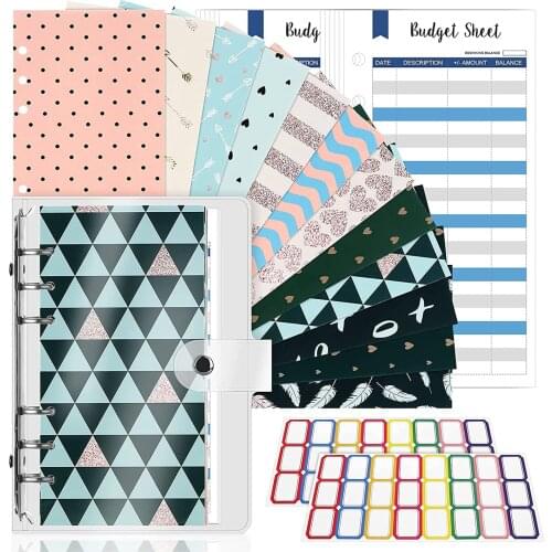 29Pcs A6 Clear PVC Budget Binder Notebook Cover with Cash Envelopes Budget Sheets,Colored Stickers for Money Saving Organizer