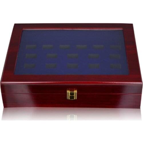 30 RINGS WOODEN CASE CHAMPIONSHIP RINGS CLEAR TOP DISPLAY BOX CASE