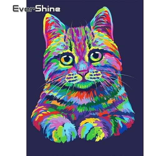 EverShine 5D DIY Diamond Painting Cat Color Full Square Diamond Embroidery Animals Picture Of Rhinestone Mosaic Handmade Hobby