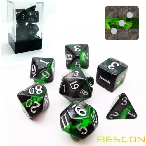 Bescon Mineral Rocks GEM VINES Polyhedral D&D Dice Set of 7, RPG Role Playing Game Dice 7pcs Set of EMERALD