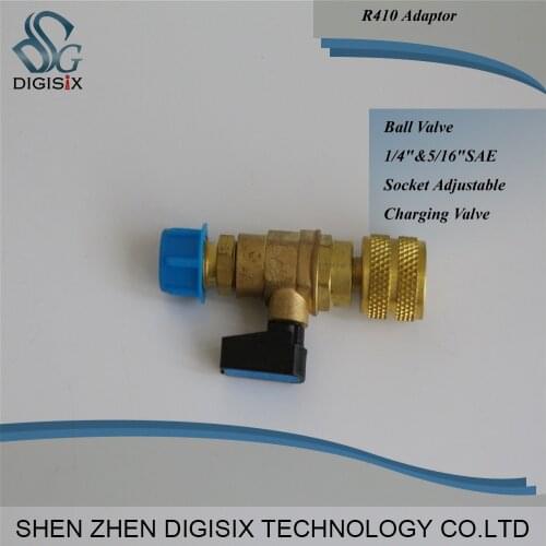 Free shipping R410 Adaptor With Ball Valve 1/4"&5/16"SAE Socket Adjustable Charging Valve