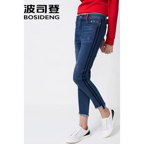 BOSIDENG new Boyfriend Jeans For Women Distressed Regular Spandex Ripped Jeans Denim washed Pants Woman Jeans B80816126