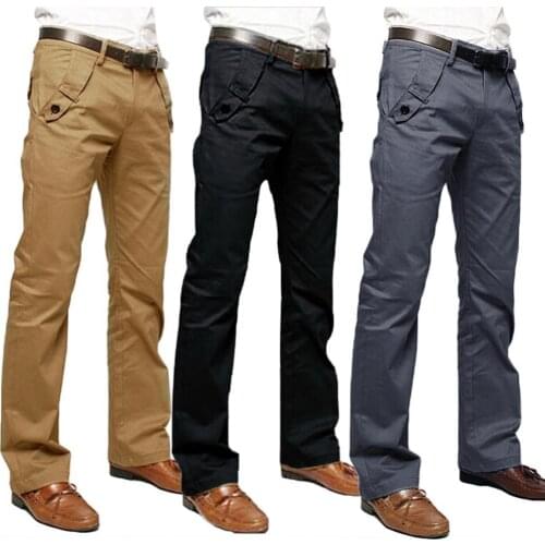 Cargo Pants Trousers for Men Casual Solid Color Pockets Cotton Long Straight Pants Slim Button Trousers Mens Clothing Pants