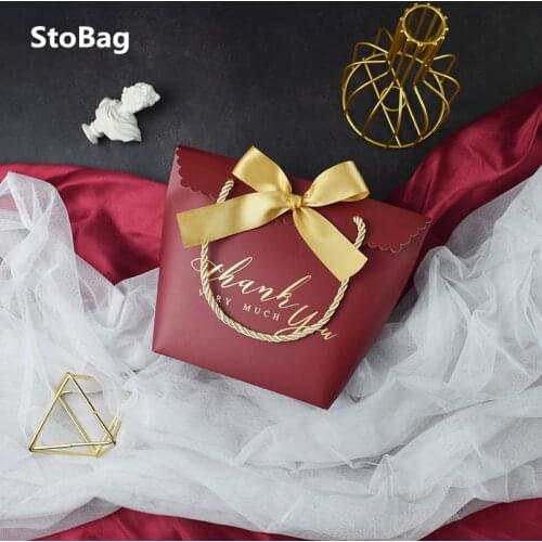 StoBag 10pcs/Lot Best Wishes Handle Paper Box Romantic Marriage Favor Candy Chocolta Packaging Support Pink/Red/Blue/Rose Red