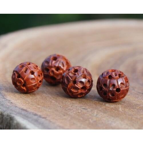 11mm Natural Red Sandalwood Beads Hollow Loose Tiny Charms Mala Beads Japa Bead Bracelet Jewellry Findings DIY Accessories