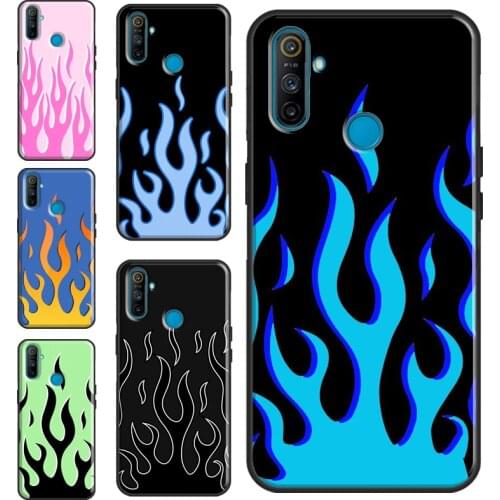 Flame Aesthetic Light Blue Fire Pink Case For OnePlus 8 Pro 9 Pro Nord 7T 8T 9R Cover For Realme C21 C15 C11 C3 GT Q3 6 7 8 Pro