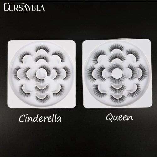 Cursavela Faux Mink Lashes Pack Natural Volume And Natural Fluffy Wispies Cross False Eyelashes 7 pairs | Cinderella and Queen