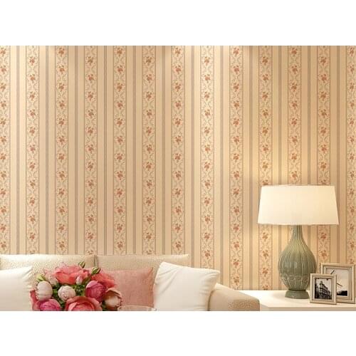 European Pastoral Floral Wallpaper Flocked Non-woven Wall Paper for Bedroom Living Room Background Wallcovering 10Mx53CM