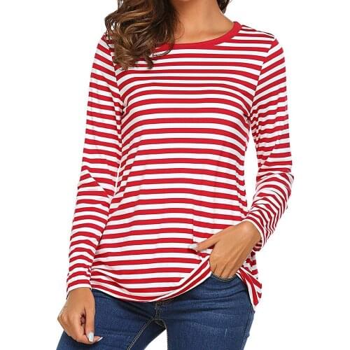 Striped Long Sleeve T-shirts Women Round Neck Basic Leisure Loose Tee Shirts Spring Autumn Woman Tshirts Camisetas Mujer Tshirt