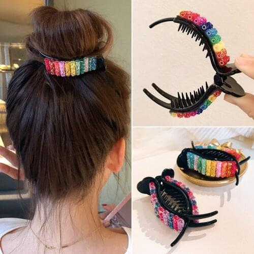 H:HYDE Korean Sweet Rainbow Crystal Hair Claws Girls Colorful Fashion Hair Holder Clip Daily Wear Beautiful Hair Accessories