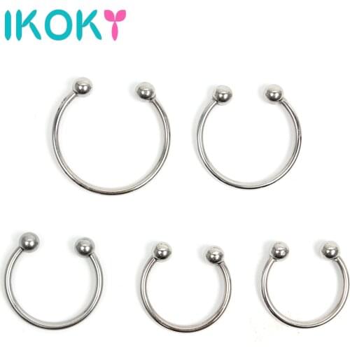 IKOKY Silver Delay Ejaculation Stainless Steel Penis Ring Cock Ring Male Chastity Device Adult Products Sex toys for Men