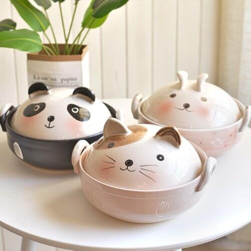 Casserole stew pot household gas cartoon ceramic open fire high temperature resistant clay small cat panda bellied stew pan