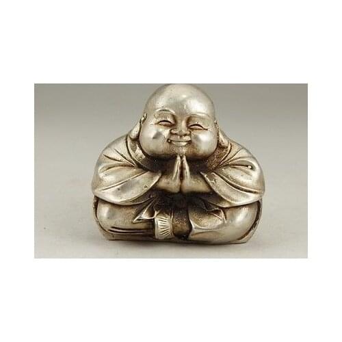 CHINESE OLD WHITE COPPER HANDWORK CARVING MONK BUDDHA STATUE Garden Decoration 100% real Tibetan Silver Brass