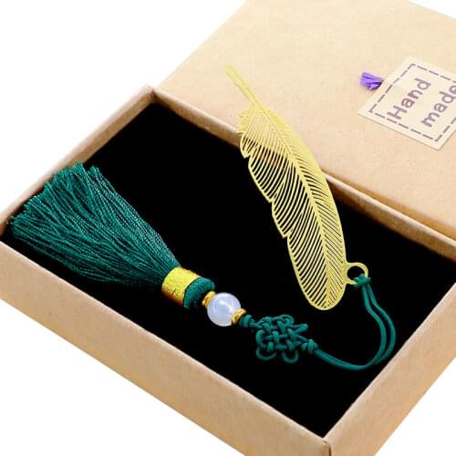 Chinese Knot Tassel Feather Bookmark Vintage Style Metal Hollow Books Marque Page Book Line Marker Stationery Gift