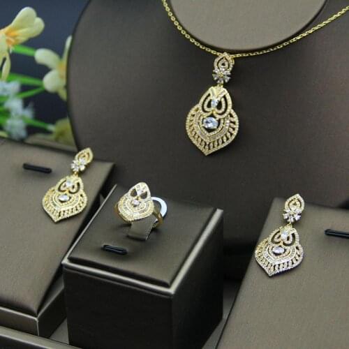 Luxury Water Drop Cubic Zircon Nigerian Necklace Earring Ring Jewelry Sets For Women Wedding Indian Dubai Bridal Jewelry Sets
