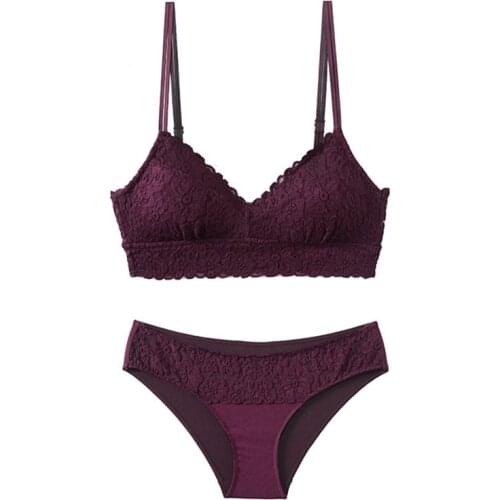 Lace Floral Embroidery Bra With Removable Liner Cotton Wireless Set Underwear Top Bra and Panties Set Comfortable Lingerie Women