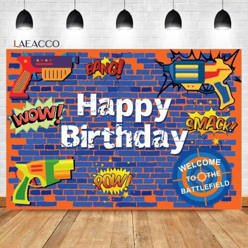 Laeacco Welcome To The Battlefield Boy Birthday Party Blue Brick Wall Photocall Background Baby Customized Photography Backdrop