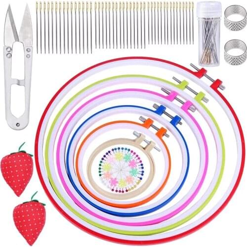 LMDZ 6 Pcs Embroidery Hoops, Plastic Cross Stitch Hoop Sets, Embroidery Frame with Embroidery Needle Large Eye Stitching Needles