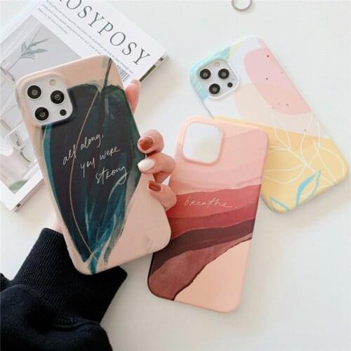 Ottwn Matte Retro Graffiti Phone Case For iPhone 11 12 Pro Max XS Max 7 8 Plus 12 Mini XR X SE 2020 Watercolor Painting Coque