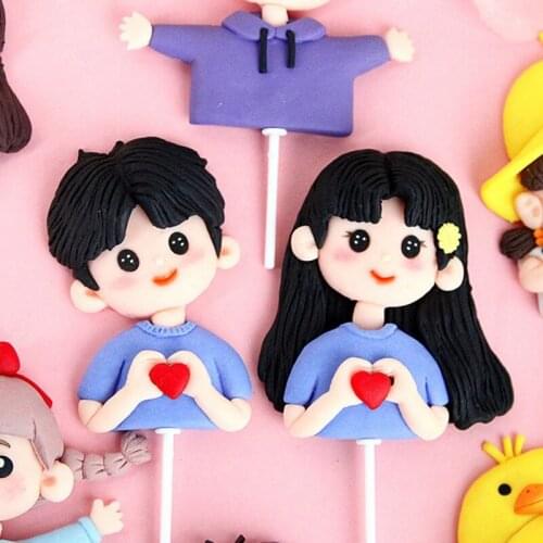 Soft Cotta Boy Girl Plugs Happy Birthday Childrens Day Valentine Cake Topper Birthday Cake Decoration Plug-in Baking Decoration