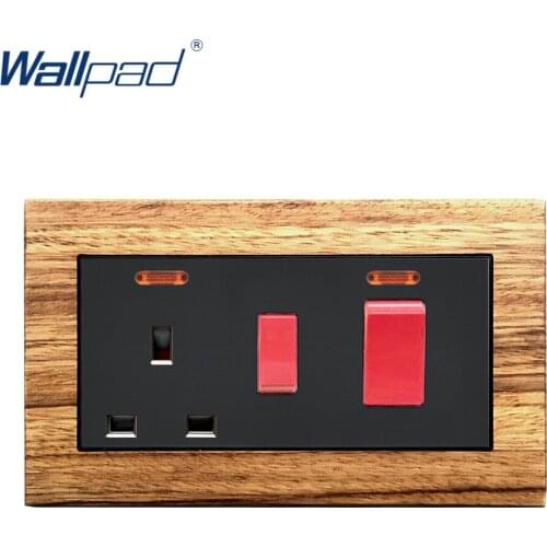 Cooker Socket With 13A Socket LED Indicator Wood Frame Wallpad Luxury Wall Light Switch Wall Power Outlet