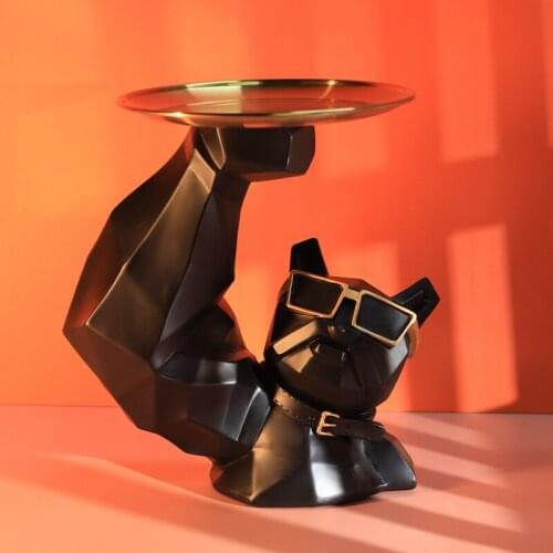 Black French Fighting Dog Tray Home Decoration Accessories Living Room Resin Decoration Animal Ornaments Resin Charms Gift