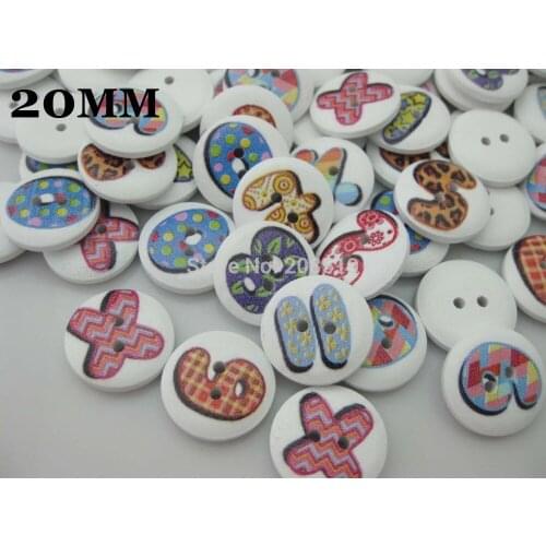 WB0108 20MM Buttons for kids 100pcs mixed Number Printed wood buttons randomly White button