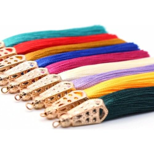 5Pcs Metal cap tassel ice silk polyester jewelry accessories clothing decorative earrings jewelry accessories DIY small tassel