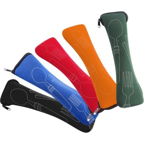 1PC Tableware Cloth Zipper Bag Travel Camping Recyclable Cutlery Pouch Kitchen Storage Bag